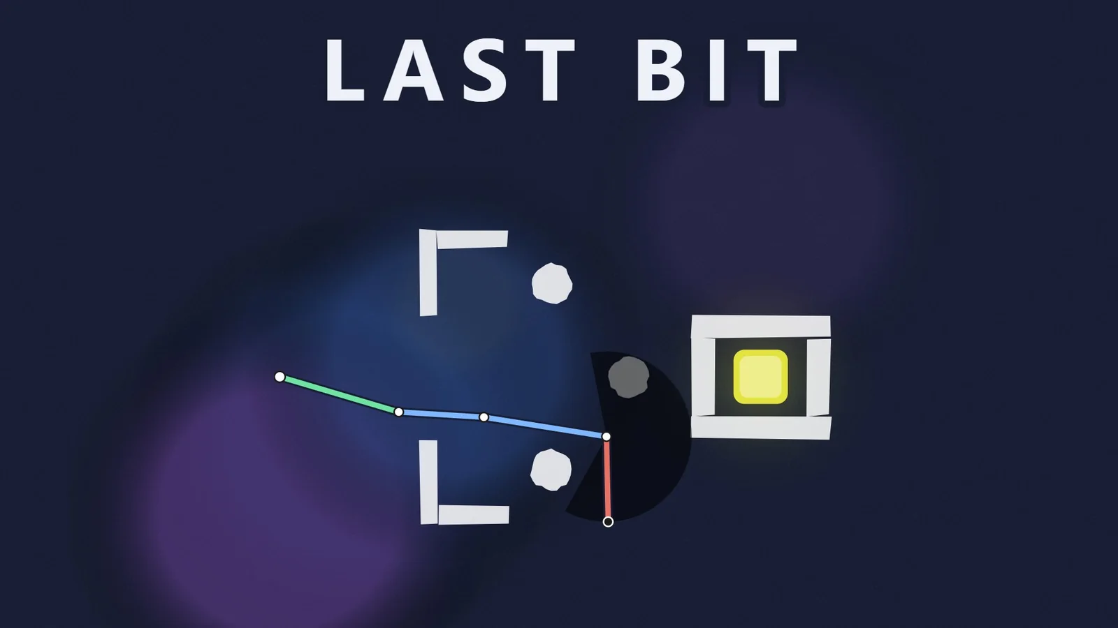 LAST BIT, a line of bits reaching a framed goal on a dark ink floor