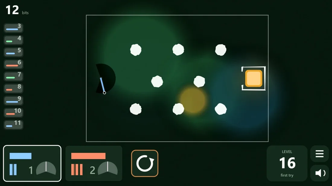 A forest level with white pillars and the framed goal on the right